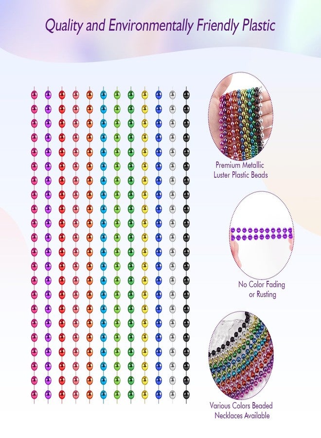 ZZYFGH 33'' 7mm Metallic Colors Bead Necklace Bulk, Mardi Gras Round Beaded Necklaces for Party Favors Costume Necklace (12 Pcs) - Image 3
